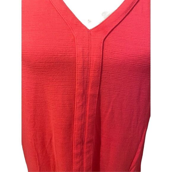Liz Claiborne Womens Tops V Neck Semi Sheer Sleeve Coral Large - Picture 8 of 10